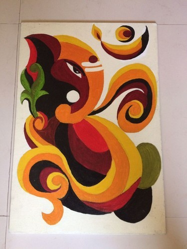 375x500 Oil Canvas Painting,ganesha Amp Oil Canvas Painting Radhe Krishna - Ganesha Oil Painting On Canvas