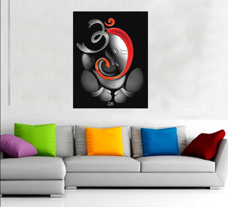 800x729 Hand Painted Om Ganesha Ganpati Oil Painting On Canvas Abstract - Ganesha Oil Painting On Canvas