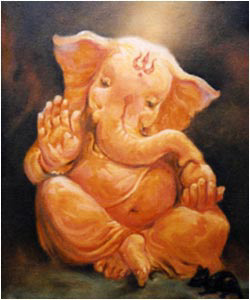 250x300 Aqshar - Ganesha Oil Painting On Canvas