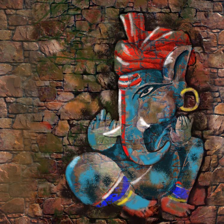 750x750 Chic Wall Ganesha Rocked Art Oil Paintings On Canvas - Ganesha Oil Painting On Canvas