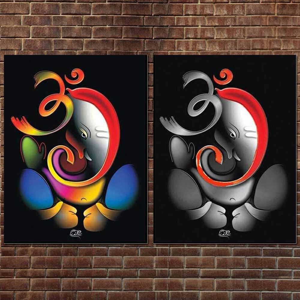 1000x1000 Hand Painted Om Ganesha Ganpati Oil Painting Canvas Abstract - Ganesha Painting On Canvas