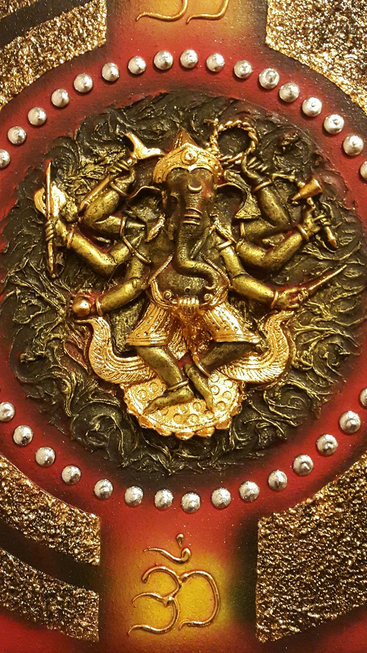 720x1280 Lord Ganesh Painting 3d Statue Hand Painted Acrylic Canvas - Ganesha Painting On Canvas