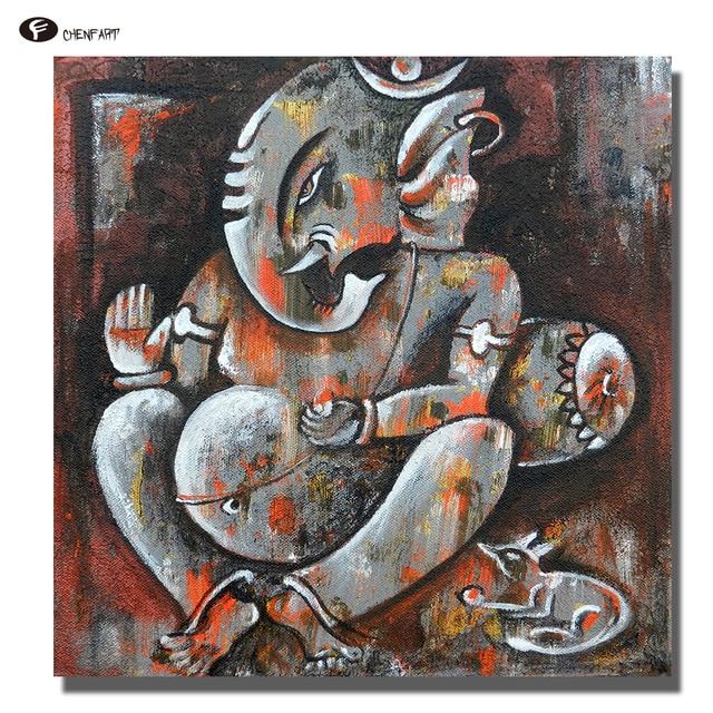 640x640 Chenfart Modern Art Lord Ganesha Oil Painting Buddha Wall Art - Ganpati Canvas Painting