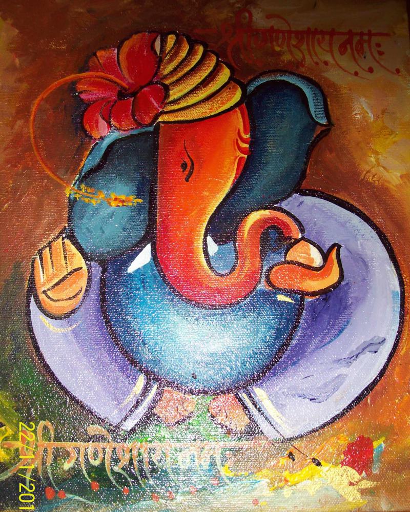 Ganpati Canvas Painting at PaintingValley.com | Explore collection of ...