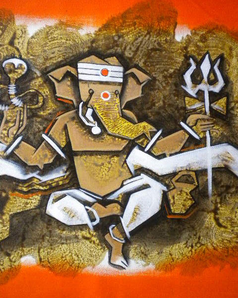 480x600 Lord Shiv Sorupa Ganesh Canvas Acrylic Painting - Ganpati Canvas Painting