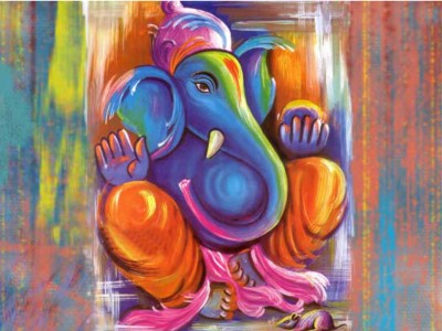 400x300 Print Shapes Colourfull Ganesh Canvas Painting 18 Inch X 24 Inch - Ganpati Canvas Painting