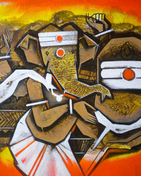 480x600 Shiv Ganesh Canvas Acrylic Painting - Ganpati Canvas Painting