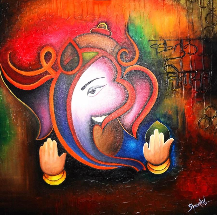 900x892 Ganesha Painting By Sheetal Bhonsle - Ganpati Painting