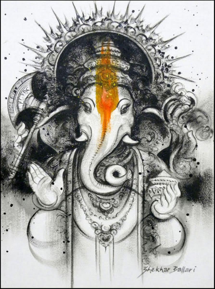 894x1200 Buy Painting Ganesha Artwork No 10533 By Indian Artist Shekhar Ballari - Ganpati Painting