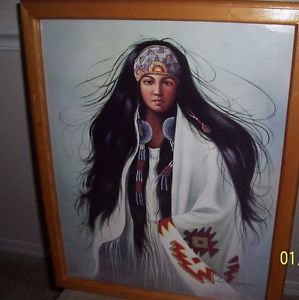 299x300 Native American Indian Girl Print With Frame Signed Z. Garcia 16 - Garcia Indian Painting