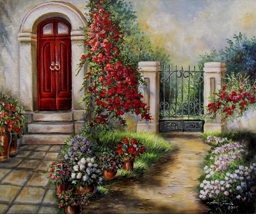 900x750 Gate To The Hidden Garden Painting By Regina Femrite - Garden Gate Painting