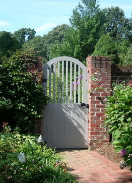 262x363 Painted Wood Garden Gate With Brick Wall Traditional Landscape - Garden Gate Painting