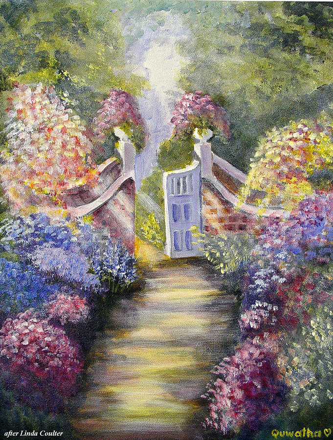 681x900 Through The Garden Gate Painting By Quwatha Valentine - Garden Gate Painting