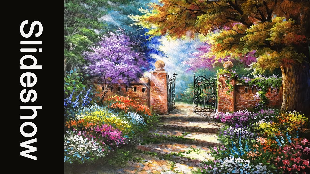 1280x720 Beautiful Garden Gates Acrylic Painting (40 X 50cm) - Garden Gate Painting