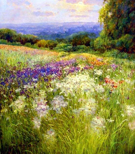 550x626 Garden oil paintings Flower Garden Paintings Landscapes - Garden Painting