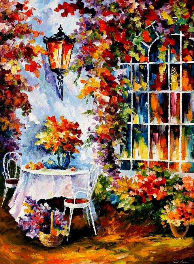 673x915 In The Garden Original Oil Painting On Canvas By Leonid Afremov - Garden Painting