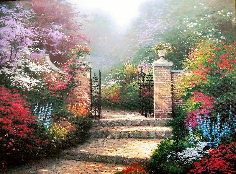 800x589 Thomas Kinkade Victorian Garden Painting Framed Paintings For Sale - Garden Painting
