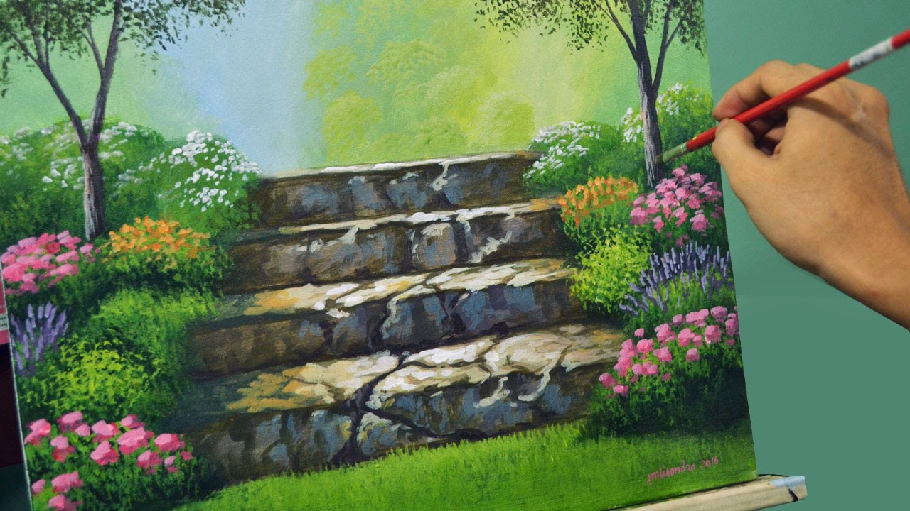 1280x720 Acrylic Landscape Painting Lesson - Garden Painting