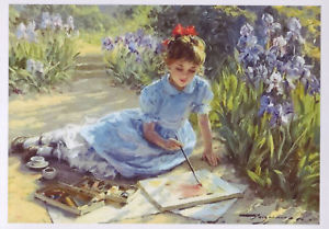 300x209 Kids Art ~ Little Girl Painting In Garden Iris Artist Razumov - Garden Painting For Kids