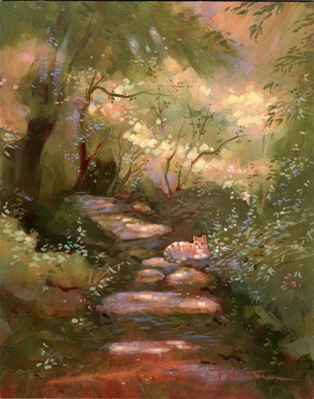 630x800 Stone Garden Path Amp Sunning Kitty - Garden Path Painting