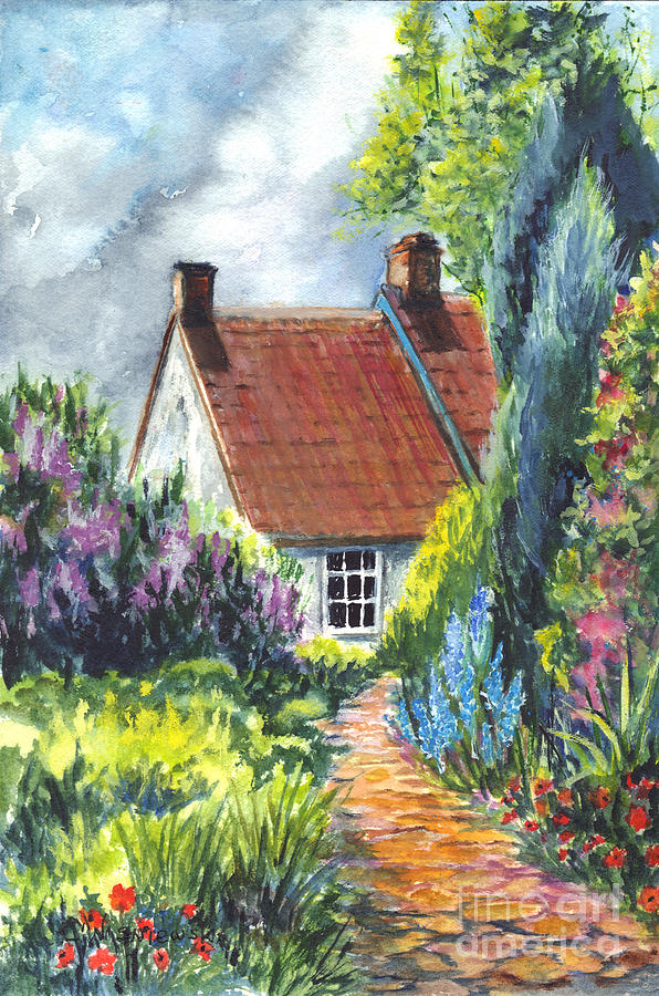 596x900 The Cottage Garden Path Painting By Carol Wisniewski - Garden Path Painting