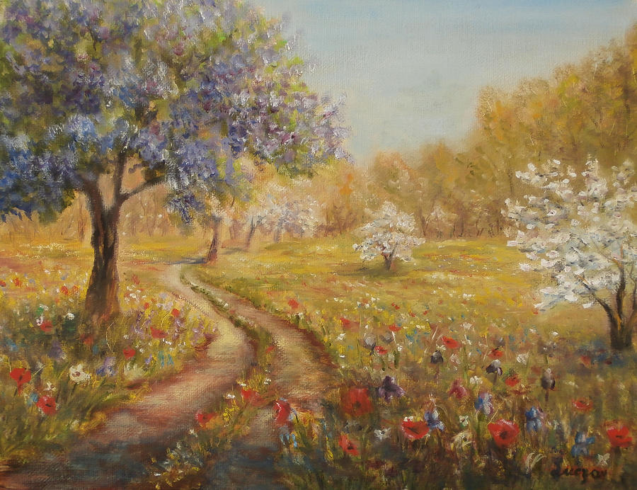 900x692 Wild Garden Path Painting By Katalin Luczay - Garden Path Painting