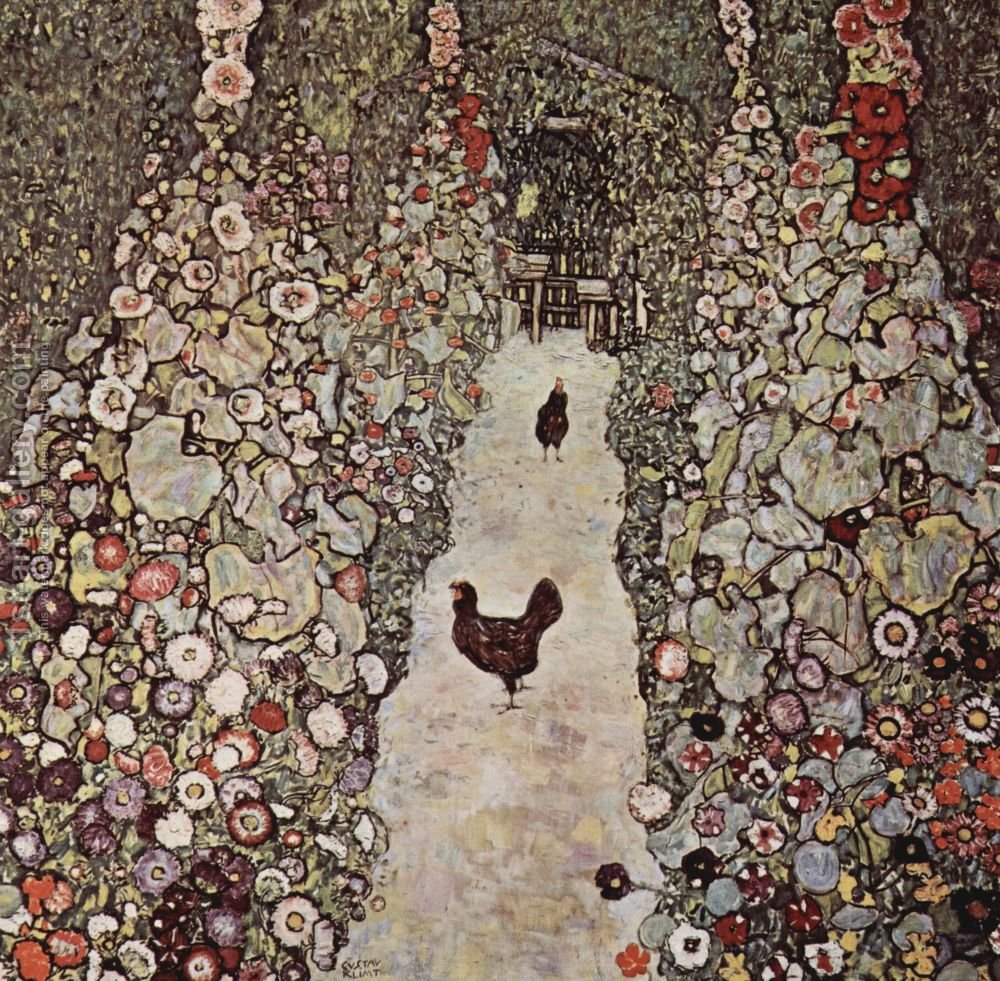 1000x981 Garden Path With Chicken Gustav Klimt Reproduction 1st Art Gallery - Garden Path Painting