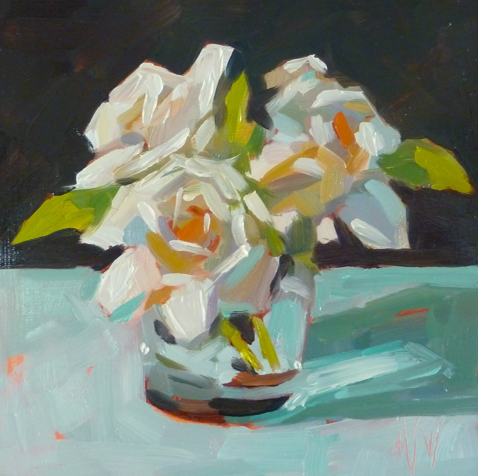 1600x1595 Just Painting Three Gardenias - Gardenia Painting