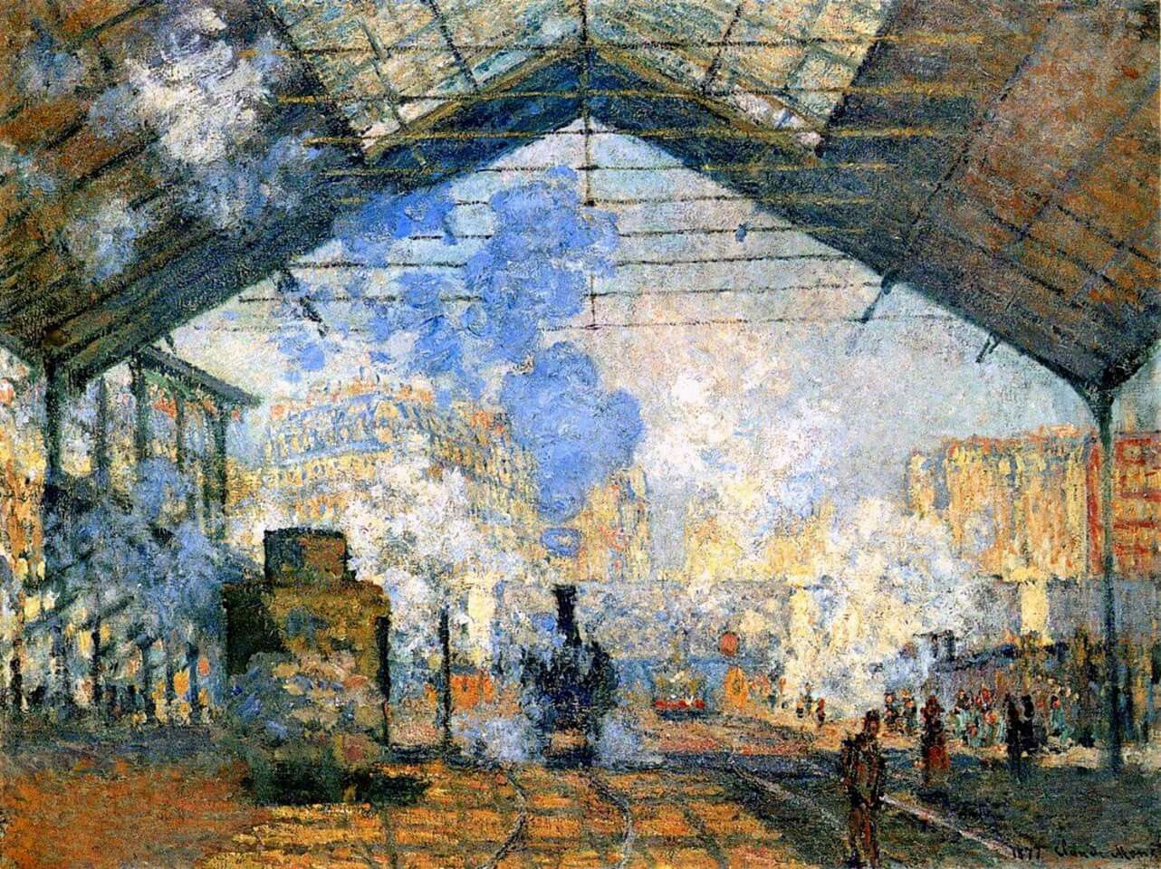 1282x960 La Gare Saint Lazare (1877), Do Pintor Claude Monet - Gare Tree Painting