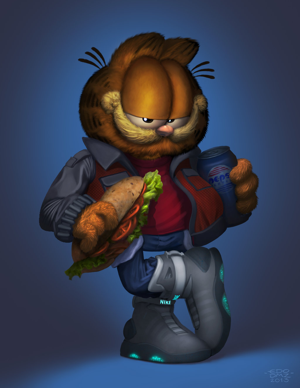 1024x1325 Garfield Back To The Future By Edsfox - Garfield Painting.