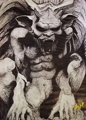 288x400 Gargoyle Drawing On Paper Art Gothic Punk Tattoo Painting - Gargoyle Painting