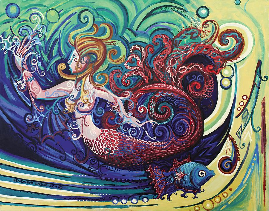 900x707 Mermaid Gargoyle Painting By Genevieve Esson - Gargoyle Painting