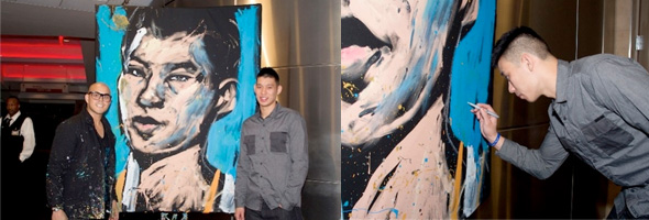 590x200 Video Artist David Garibaldi Paints Jeremy Lin At Half Time - Garibaldi Painting