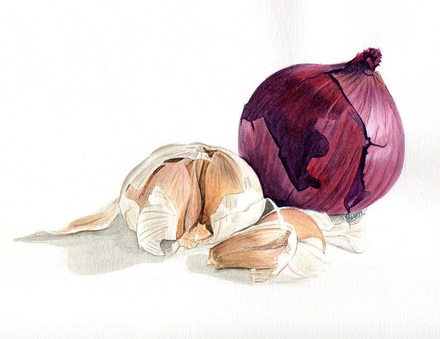 900x695 Onion And Garlic Painting By Swati Singh - Garlic Painting