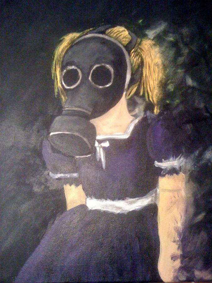 675x900 Little Girl Wear Gas Mask Painting By Misty Greyeyes - Gas Mask Painting