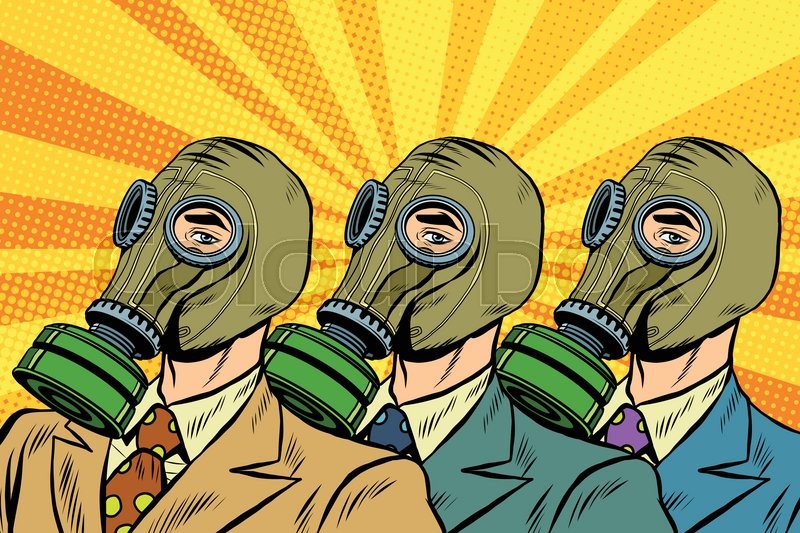 800x533 People In Gas Masks The Sots Art Style Pop Art Retro Vector. Pop - Gas Mask Painting