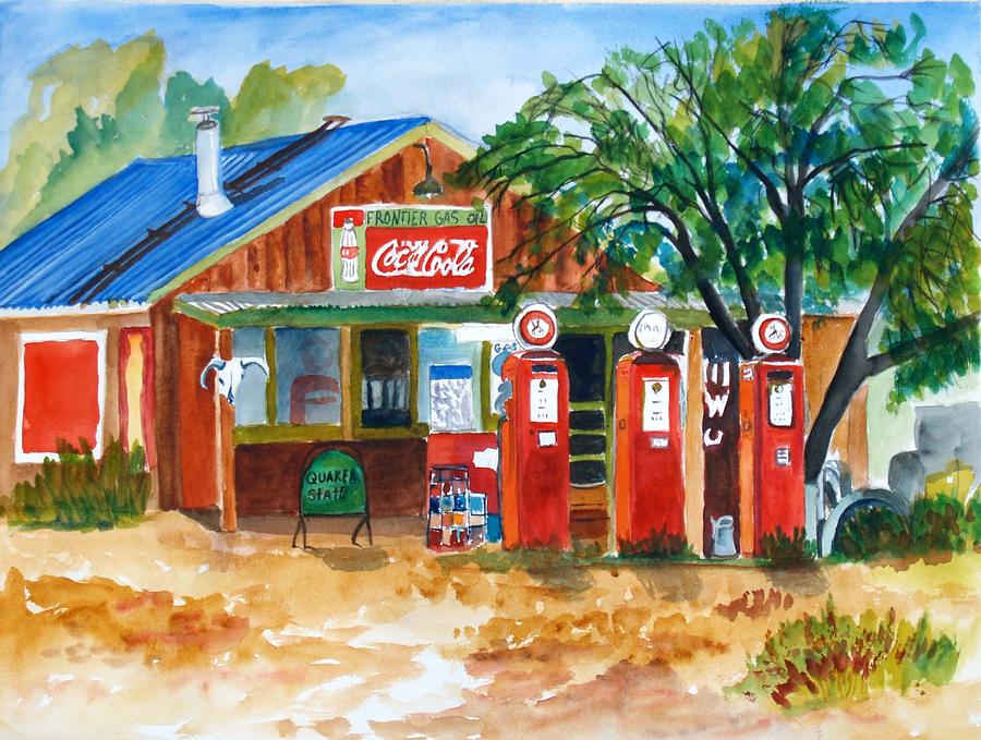 900x679 Old Gas Station Painting By Judy Hopkins - Gas Station Painting
