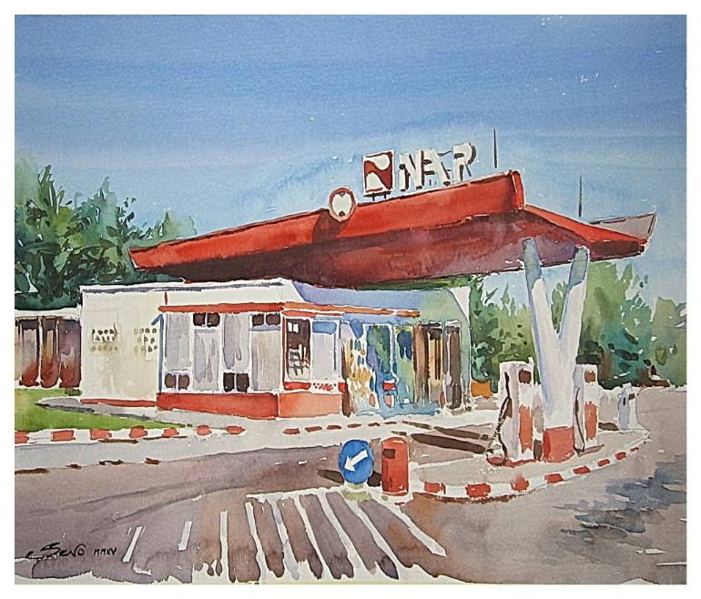 770x658 Saatchi Art The Old Gas Station Painting By Dejan Sevo - Gas Station Painting