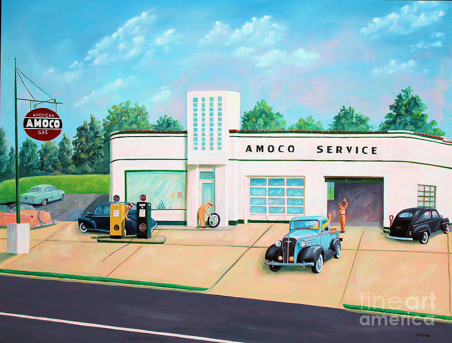 900x683 Vintage Gas Station Painting By Todd Bandy - Gas Station Painting