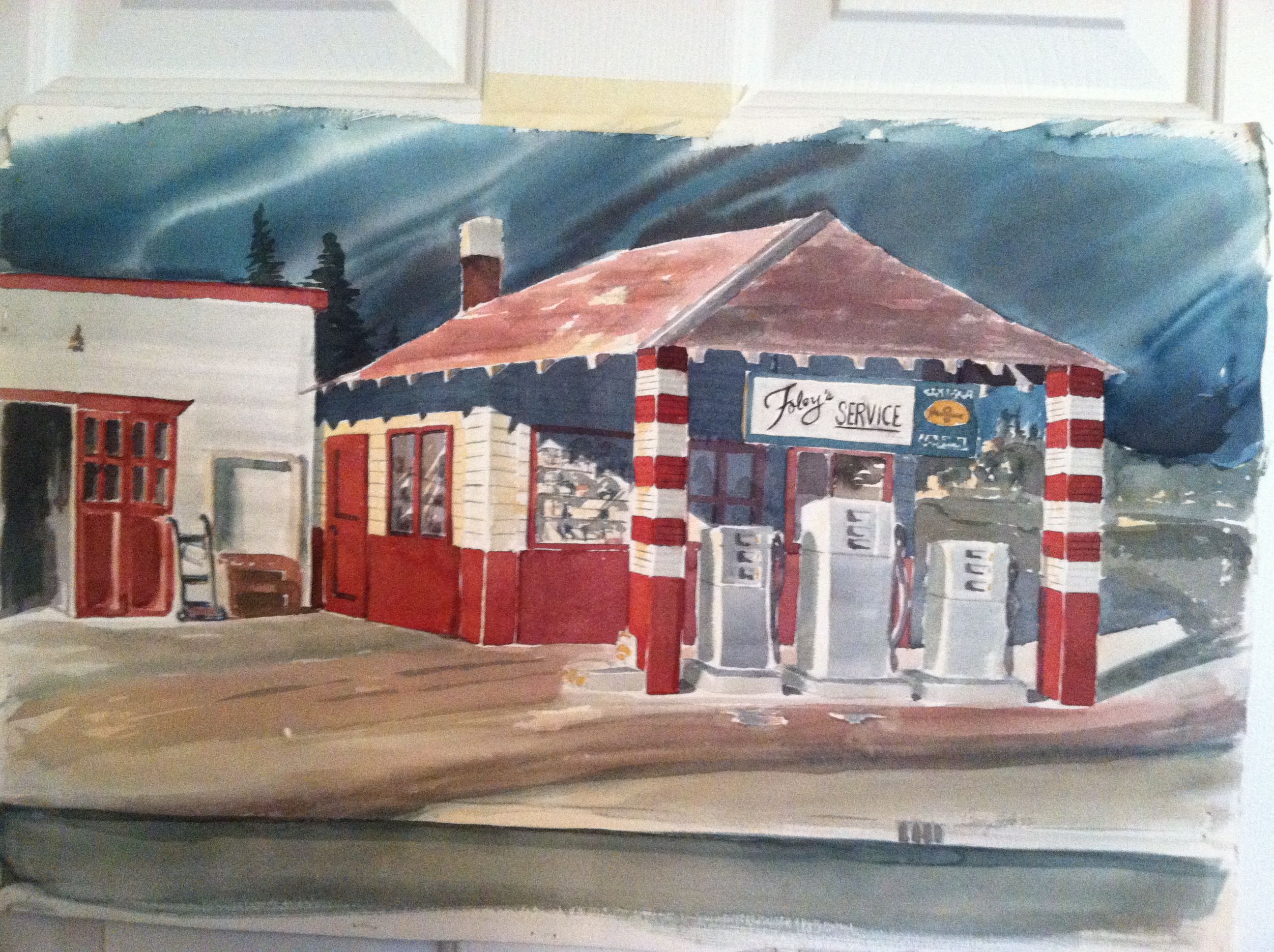 2592x1936 Watercolor Painting Of An Old Gas Station In My Hometown. Painted - Gas Station Painting