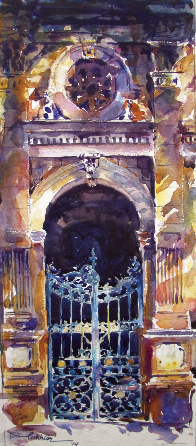 800x1818 Mumbai Gate By Artist Mukhtar Kazi Cityscape Art Watercolor - Gate Painting