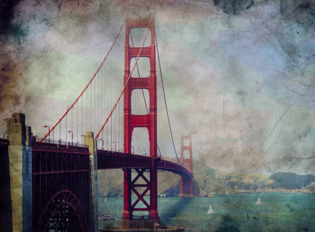 640x472 Photo Painting Golden Gate Bridge San Francisco Poster Wall Art - Gate Painting