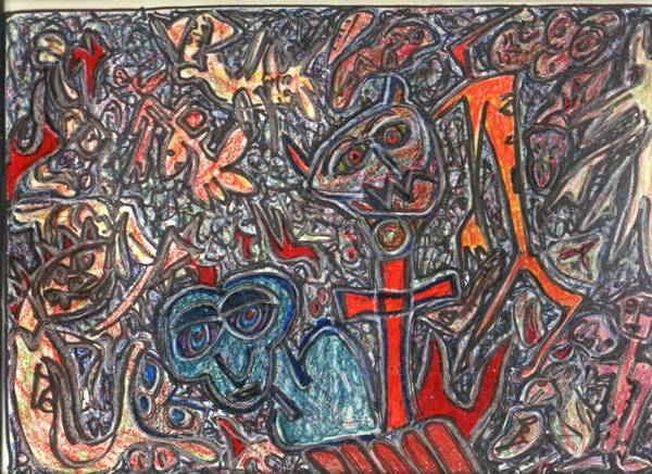600x436 Gates Of Hell (9x12mixed Media Drawing Painting) By Elton Houck - Gates Of Hell Painting