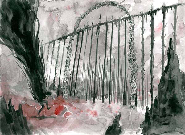 600x437 In Which Dream Arrives At The Gates Of Hell, In Rob C.'s X - Gates Of Hell Painting