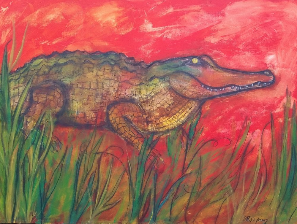 1000x755 On Guard, Large Gator Painting, 30 X 40 Mixed Media Shelley - Gator Painting