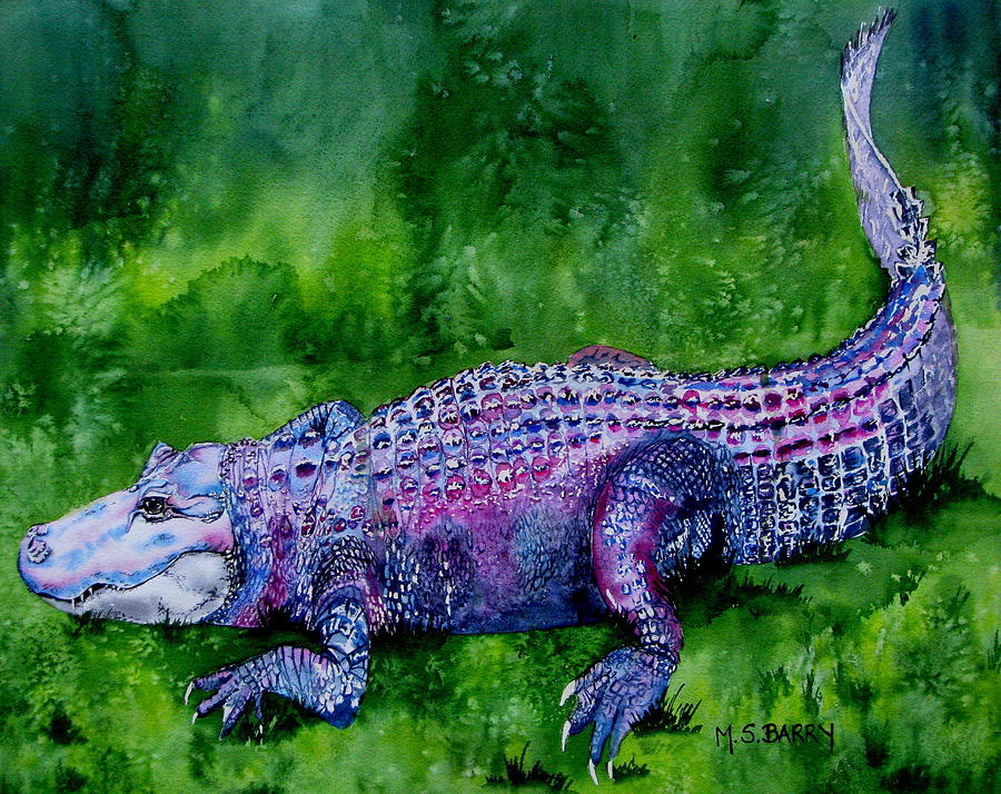 900x714 Swamp Gator Painting By Maria Barry - Gator Painting