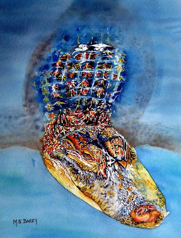 687x900 Floating Gator Painting By Maria Barry - Gator Painting