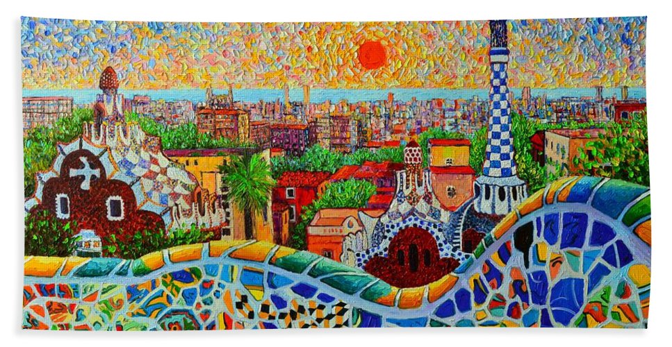 967x500 Barcelona View At Sunrise - Gaudi Painting