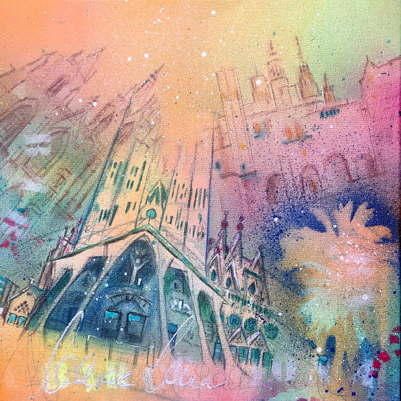 570x570 Sagrada Familia Barcelona Spain Gaudi Original Painting - Gaudi Painting
