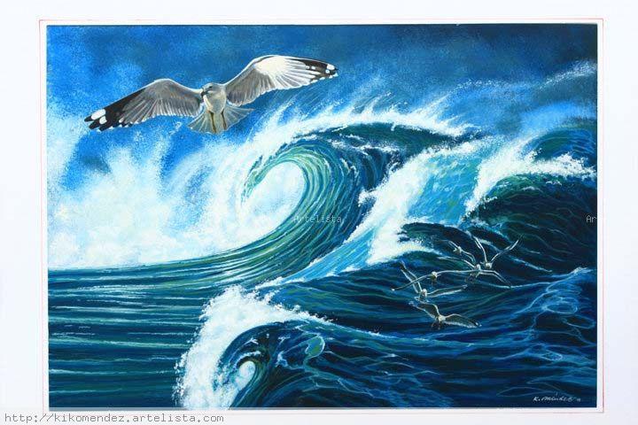 720x480 Gaviotas En Alta Mar Kiko Mendez - Gaviotas Painting